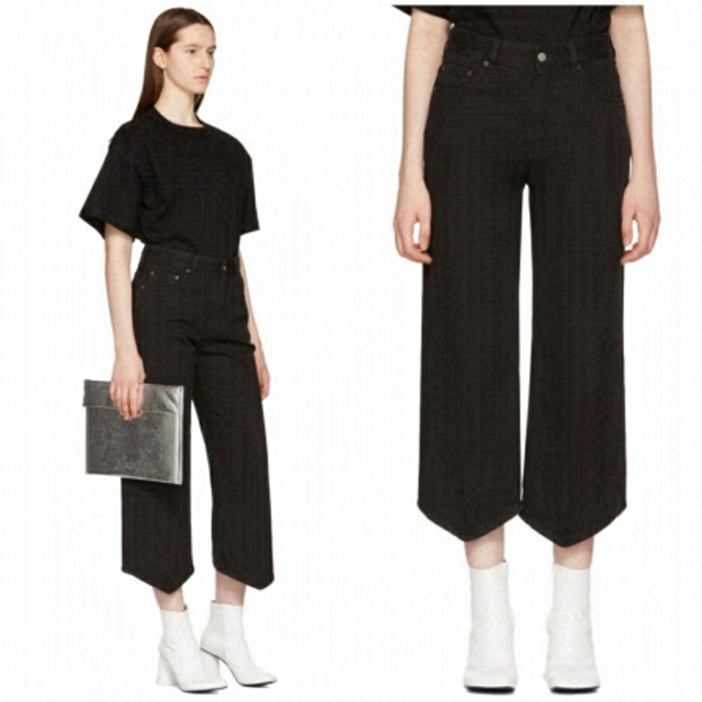 Maison Margiela Paris Black Wide Leg High Waisted Point Hem Cropped Jeans Pants